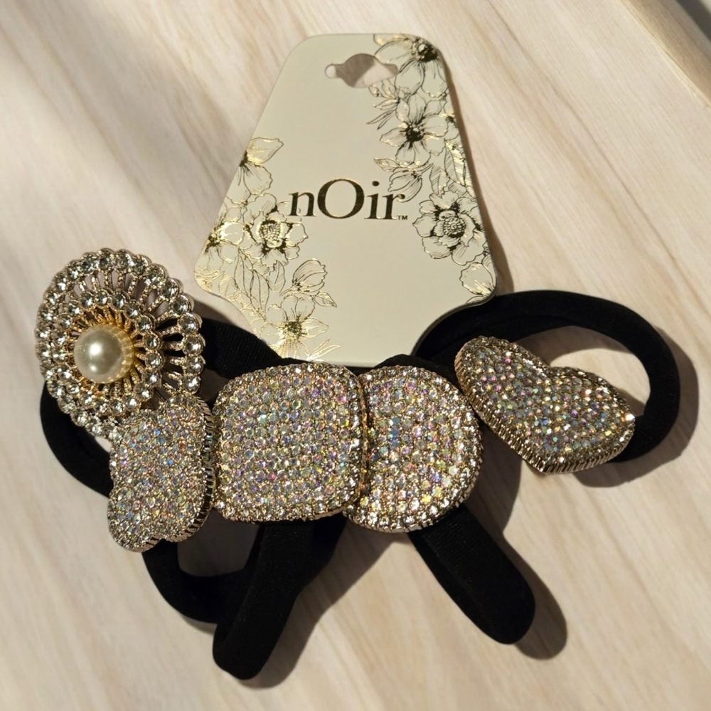 3 Hair Accessories For $10- nOir Jewelry Black and Gold Crystal Hair Tie Set